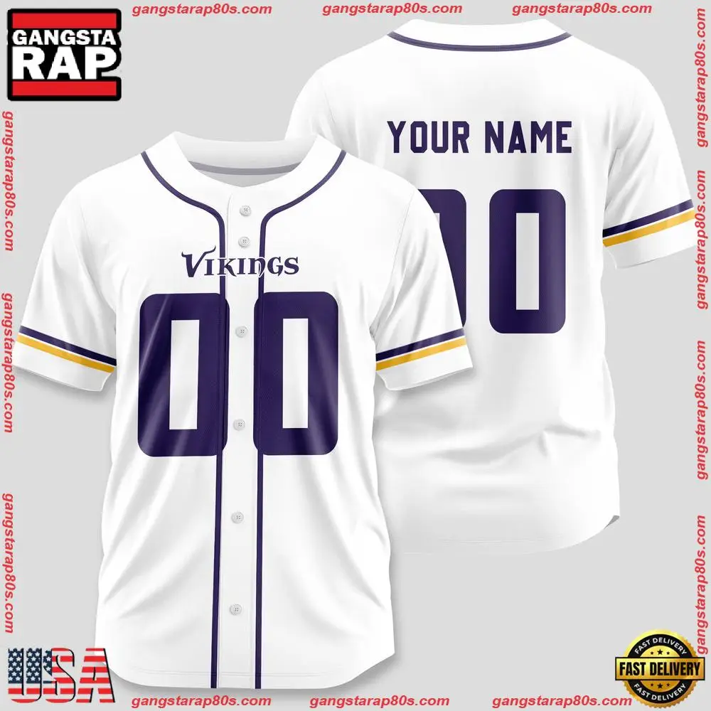 NFL Custom Name Number Minnesota Vikings Design Baseball Jersey Shirt