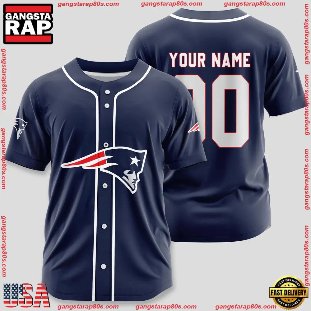 NFL Custom Name Number New England Patriots Sport Baseball Jersey Shirt NFL Custom Name Number New England Patriots Sport Baseball Jersey Shirt - Image 1