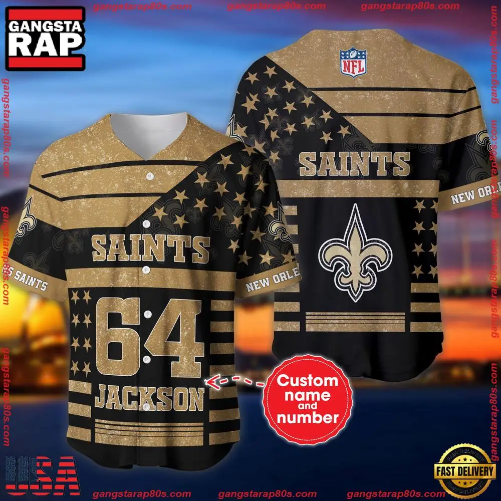 NFL Custom Name Number New Orleans Saints American Flag New Design Baseball Jersey Shirt