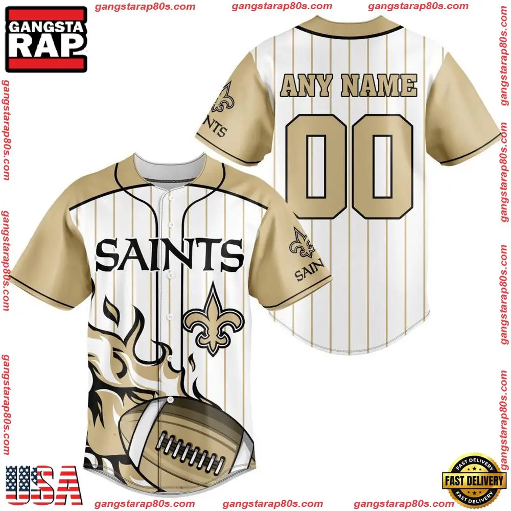 NFL Custom Name Number New Orleans Saints Baseball Jersey Shirt