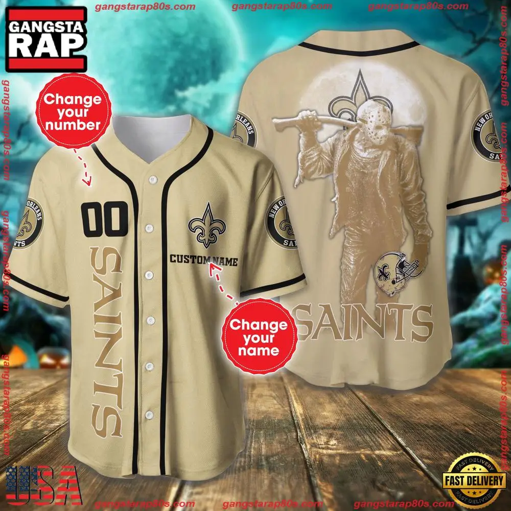NFL Custom Name Number New Orleans Saints Horror 3D New Design Baseball Jersey Shirt