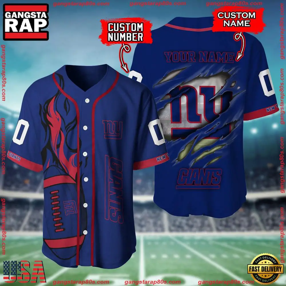 NFL Custom Name Number New York Giants Football Team Baseball Jersey Shirt