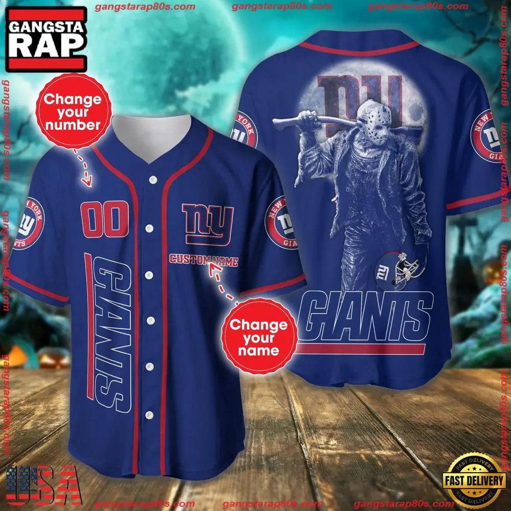NFL Custom Name Number New York Giants Horror 3D New Design Baseball Jersey Shirt