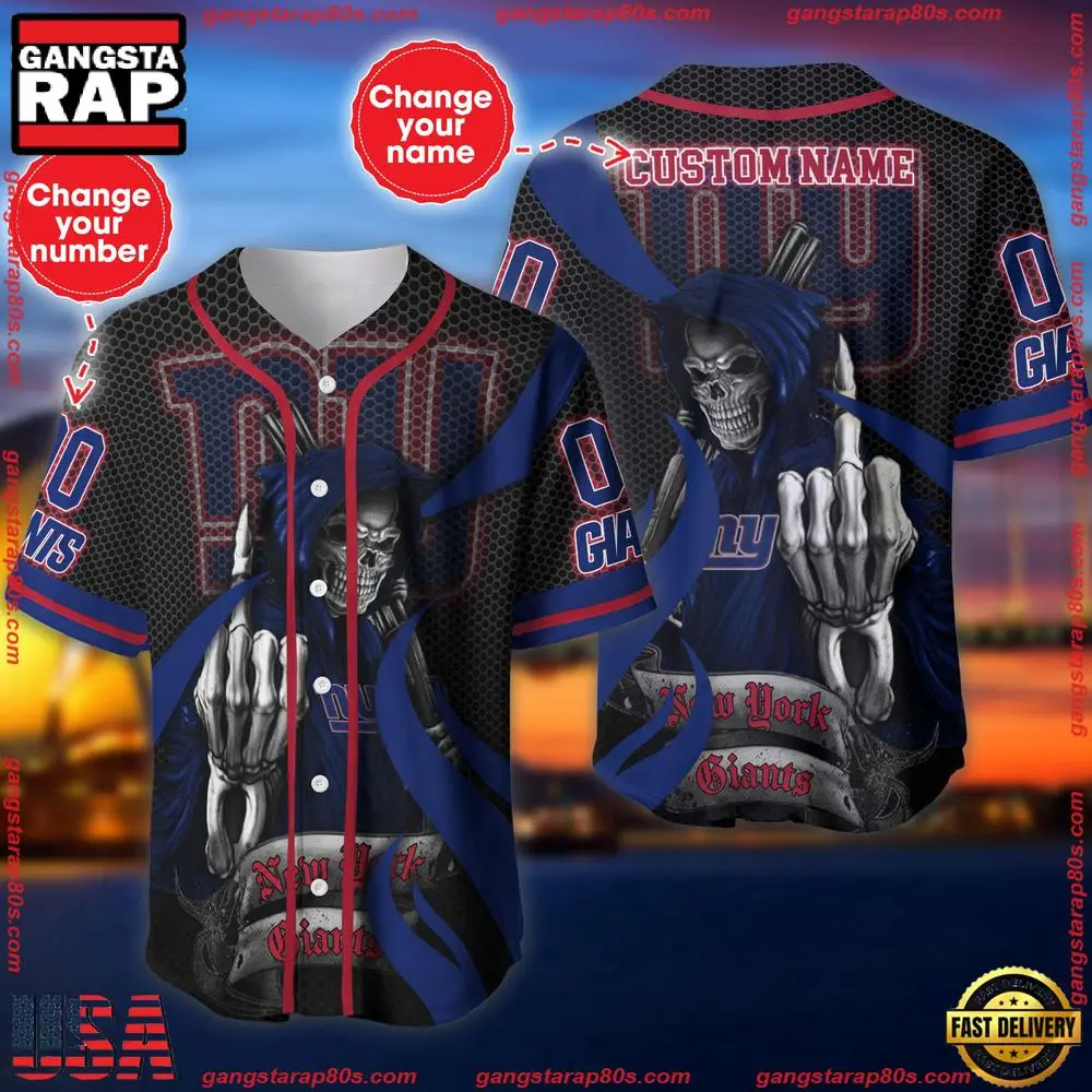 NFL Custom Name Number New York Giants Skull Death Baseball Jersey Shirt