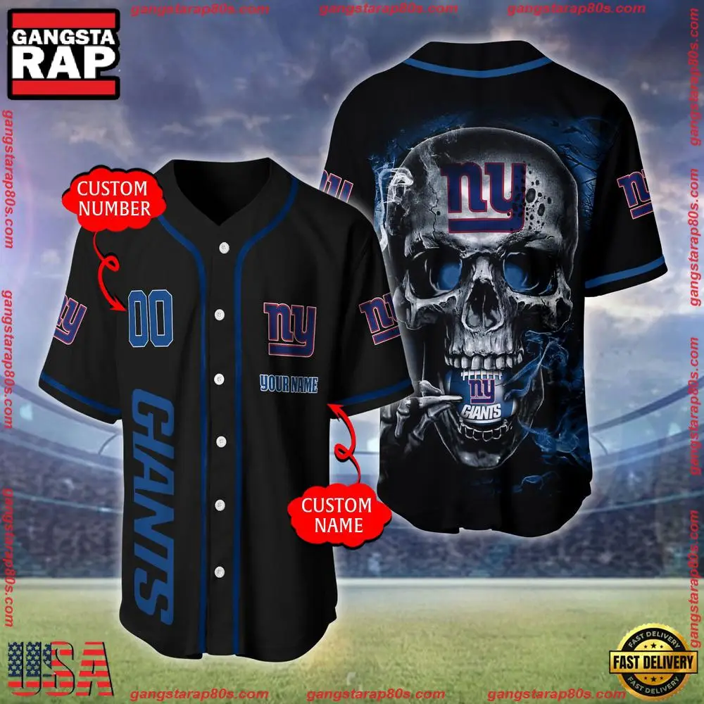 NFL Custom Name Number New York Giants Skull Face Baseball Jersey Shirt