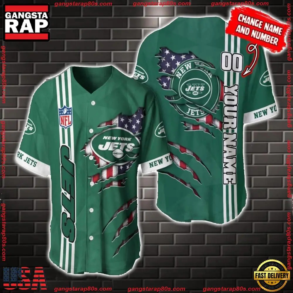 NFL Custom Name Number New York Jets America Flag New Design Baseball Jersey Shirt Gift For Fans