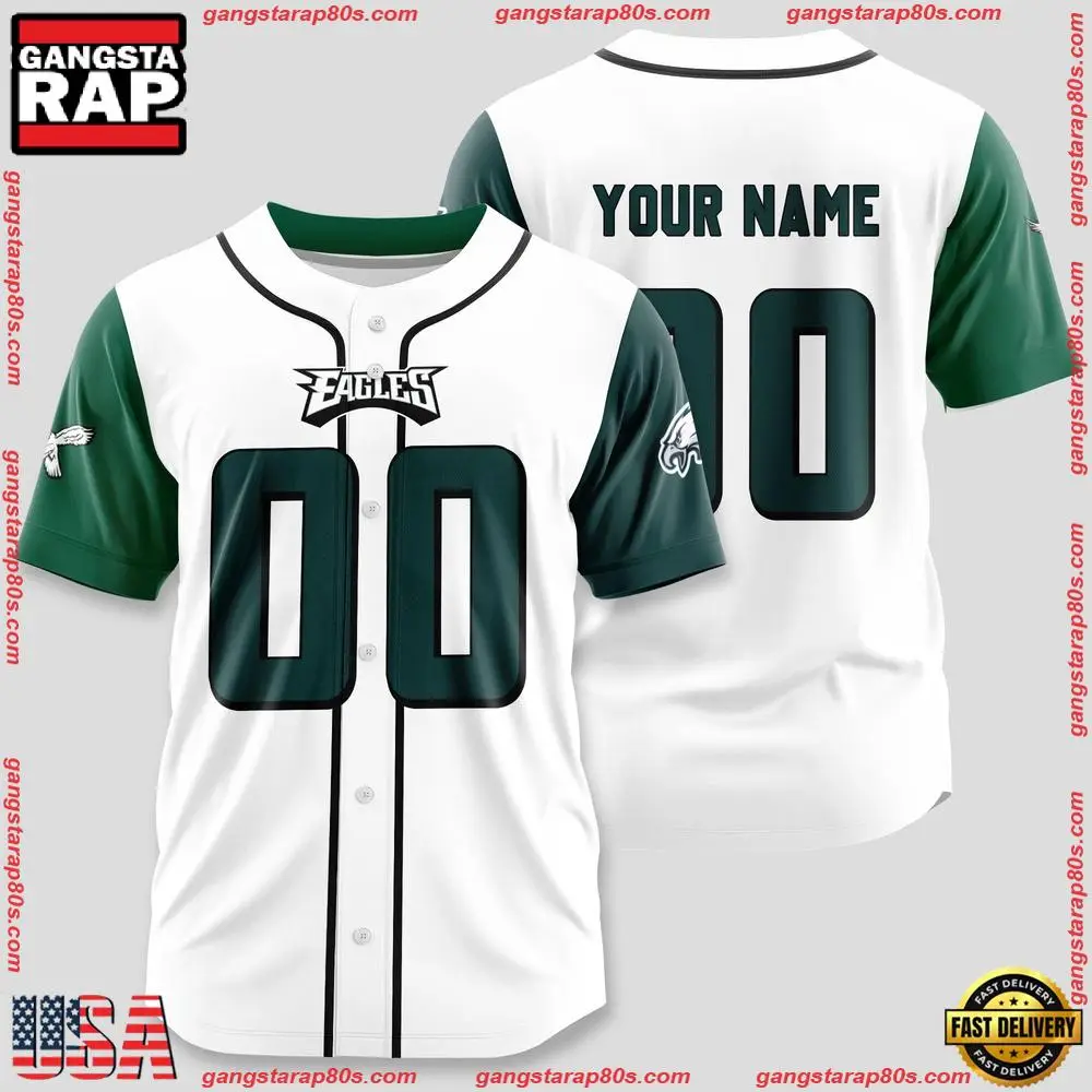 NFL Custom Name Number Philadelphia Eagles Design Baseball Jersey Shirt