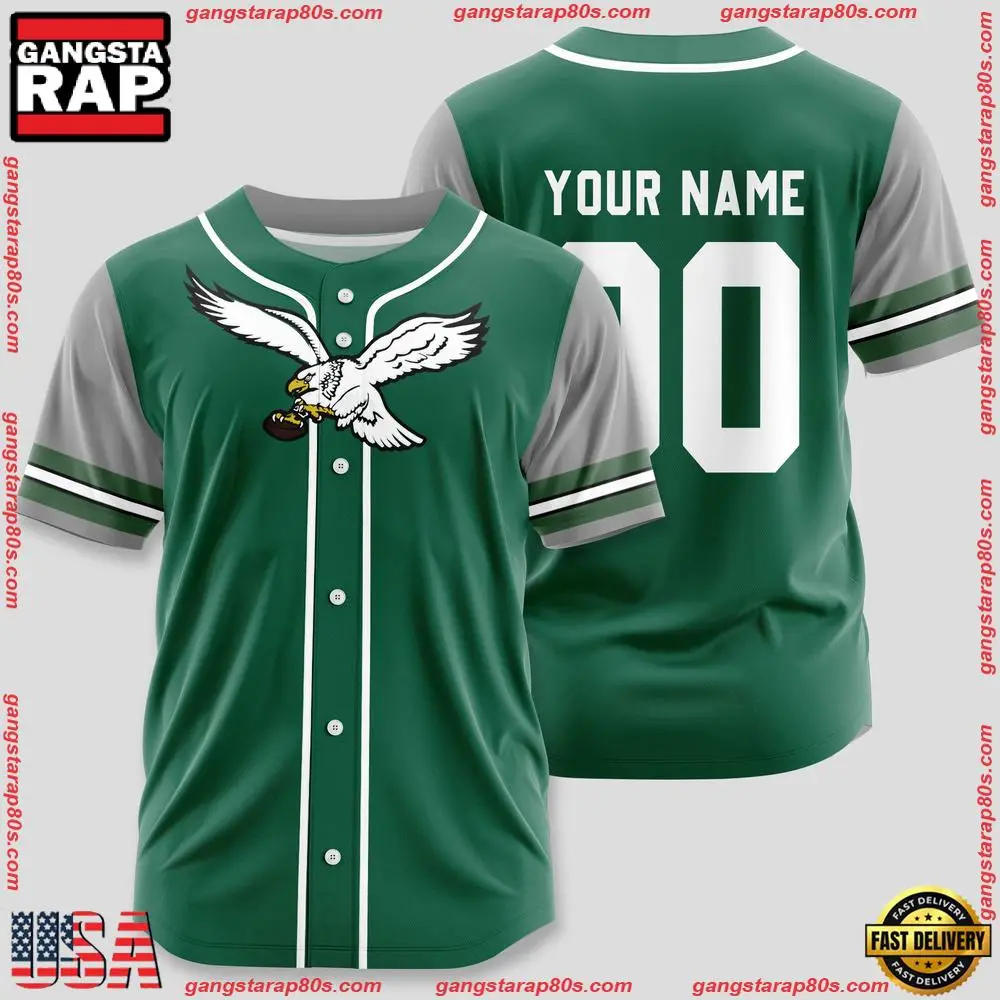 NFL Custom Name Number Philadelphia Eagles Team Baseball Jersey Shirt NFL Custom Name Number Philadelphia Eagles Team Baseball Jersey Shirt - Image 1