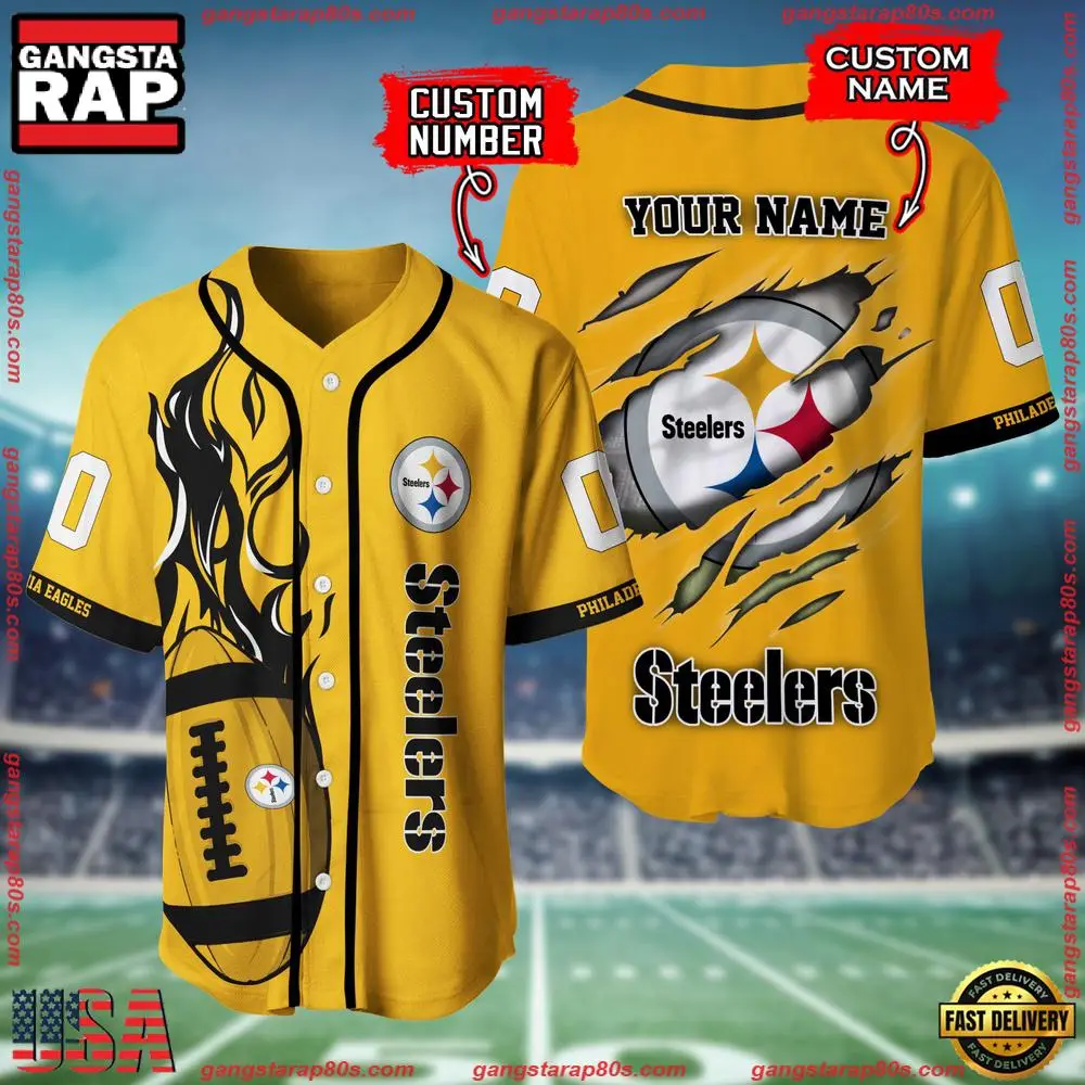 NFL Custom Name Number Pittsburgh Steelers Football Team Baseball Jersey Shirt