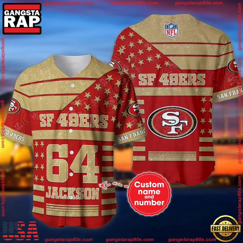 NFL Custom Name Number San Francisco 49ers American Flag New Design Baseball Jersey Shirt