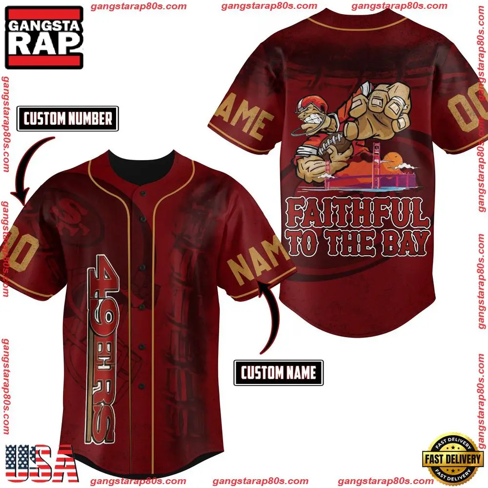 NFL Custom Name Number San Francisco 49ers Mascot Crazy Baseball Jersey NFL Custom Name Number San Francisco 49ers Mascot Crazy Baseball Jersey - Image 1