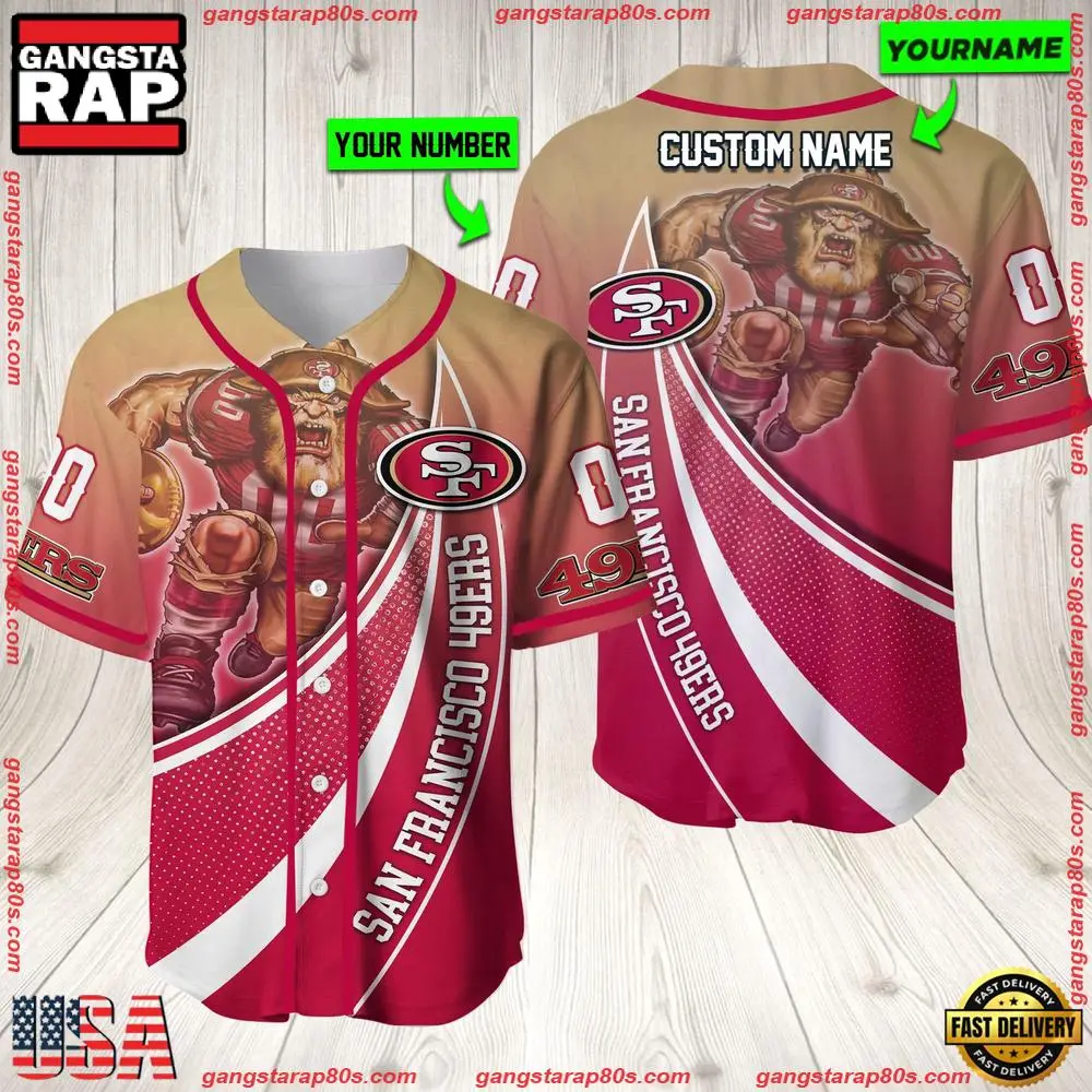 NFL Custom Name Number San Francisco 49ers Mascot Football New Design Baseball Jersey Shirt