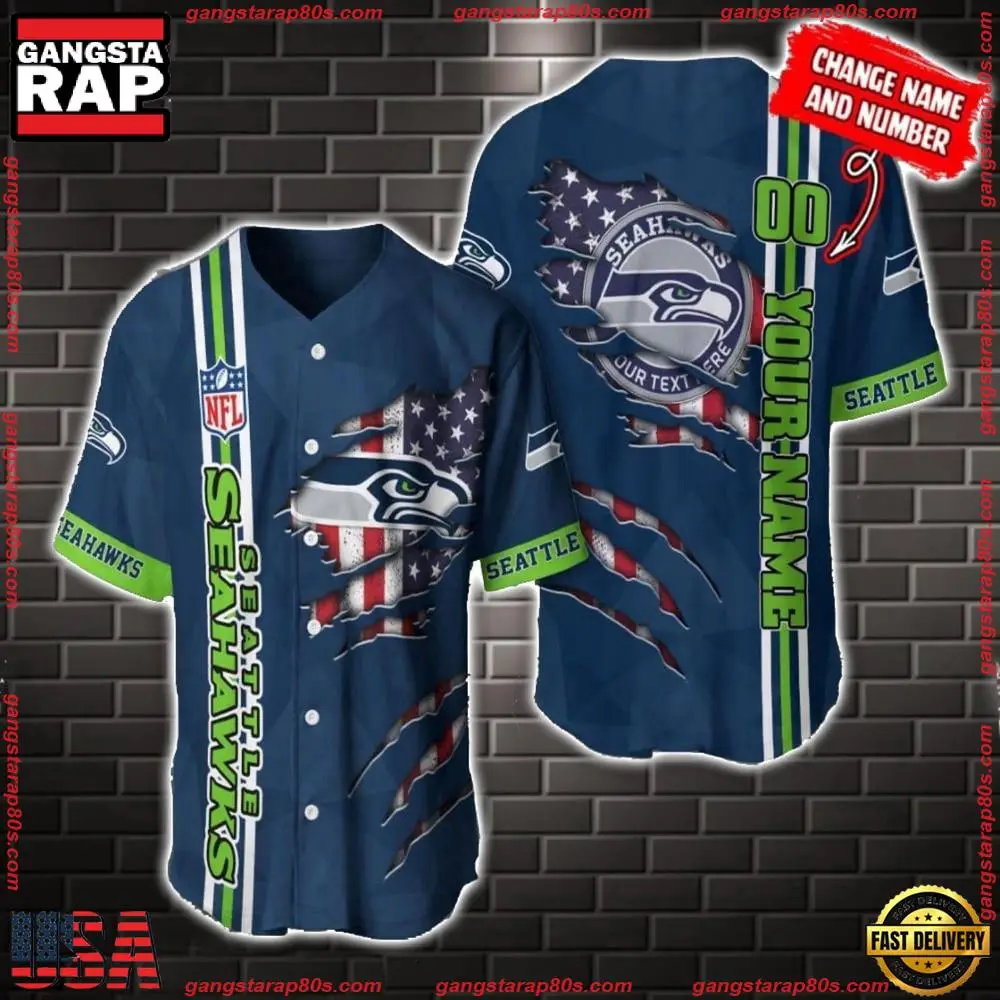 NFL Custom Name Number Seattle Seahawks America Flag New Design Baseball Jersey Shirt Gift For Fans
