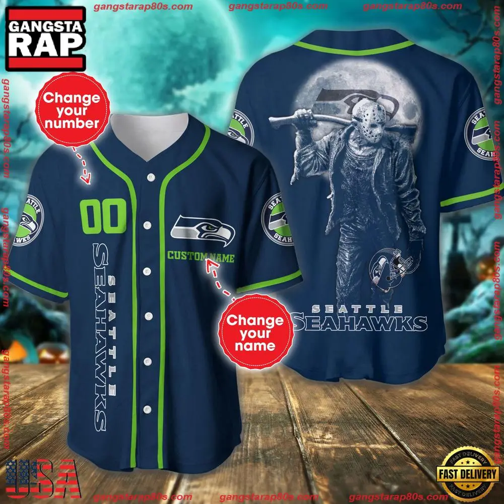 NFL Custom Name Number Seattle Seahawks Horror 3D New Design Baseball Jersey Shirt