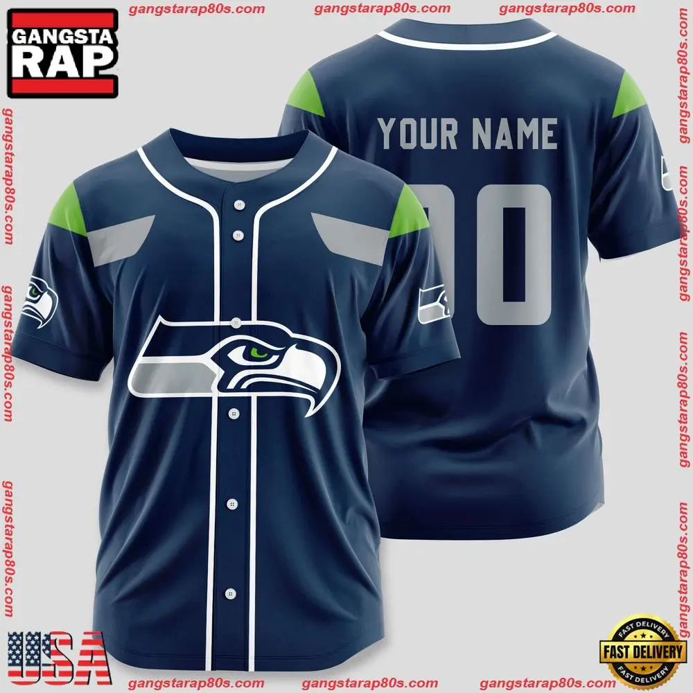 NFL Custom Name Number Seattle Seahawks Sport Baseball Jersey Shirt