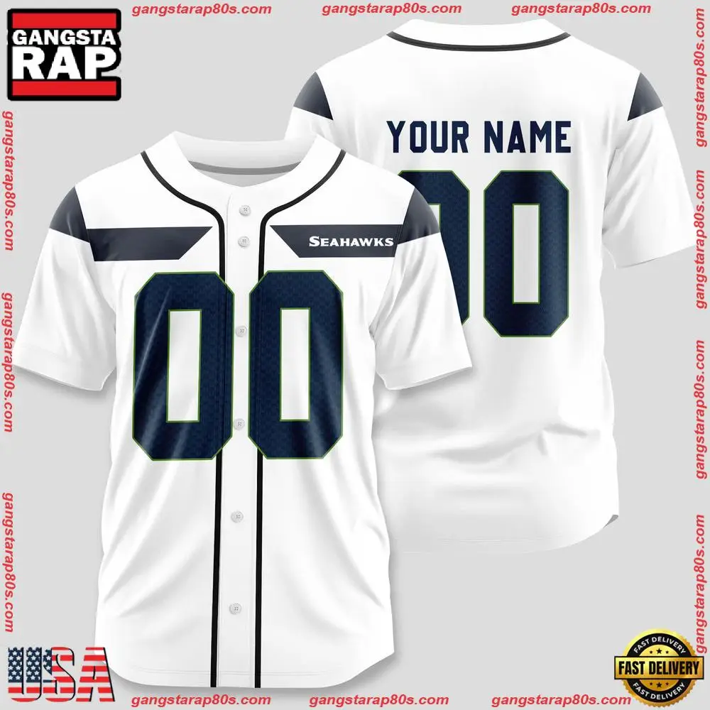 NFL Custom Name Number Seattle Seahawks Team Baseball Jersey Shirt