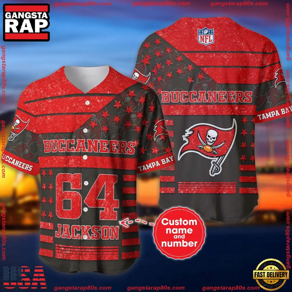 NFL Custom Name Number Tampa Bay Buccaneers American Flag New Design Baseball Jersey Shirt