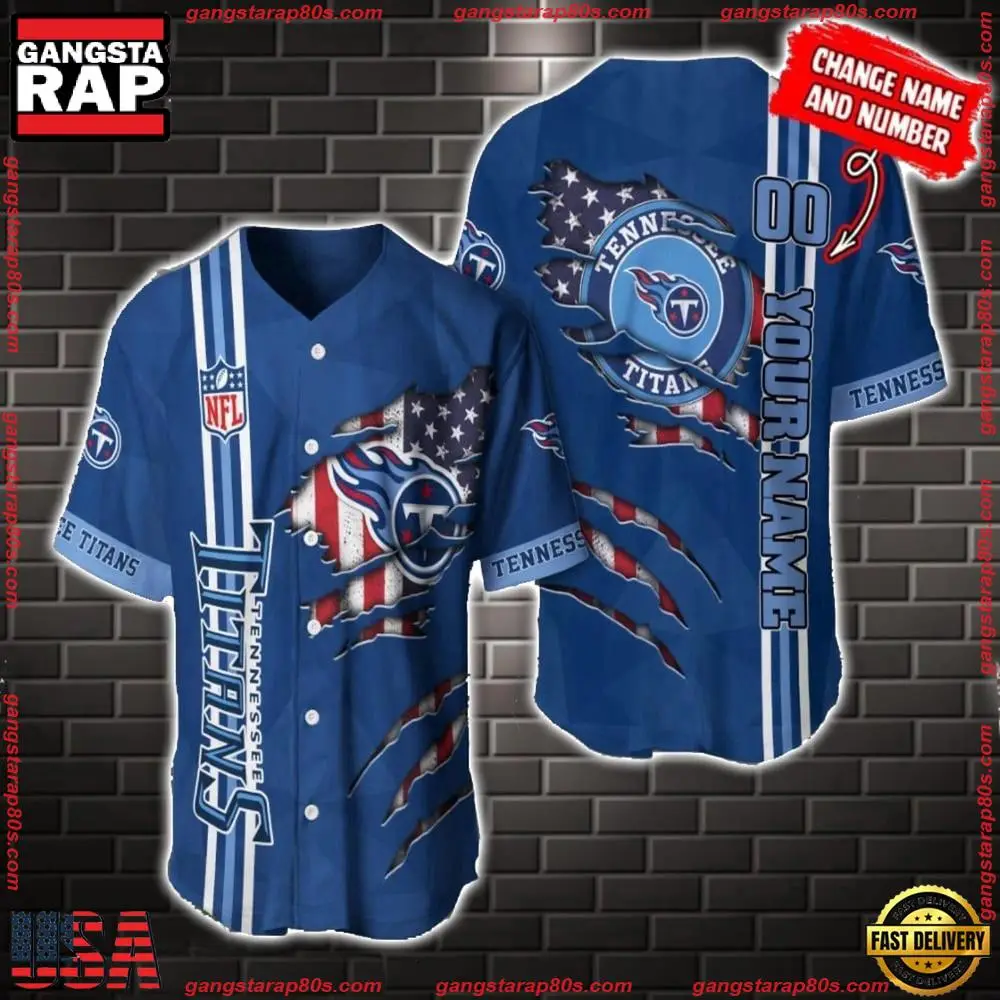 NFL Custom Name Number Tennessee Titans America Flag New Design Baseball Jersey Shirt Gift For Fans