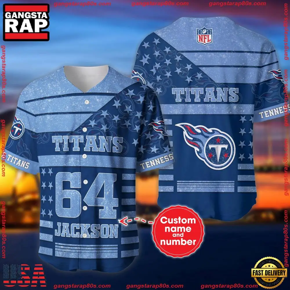 NFL Custom Name Number Tennessee Titans American Flag New Design Baseball Jersey Shirt