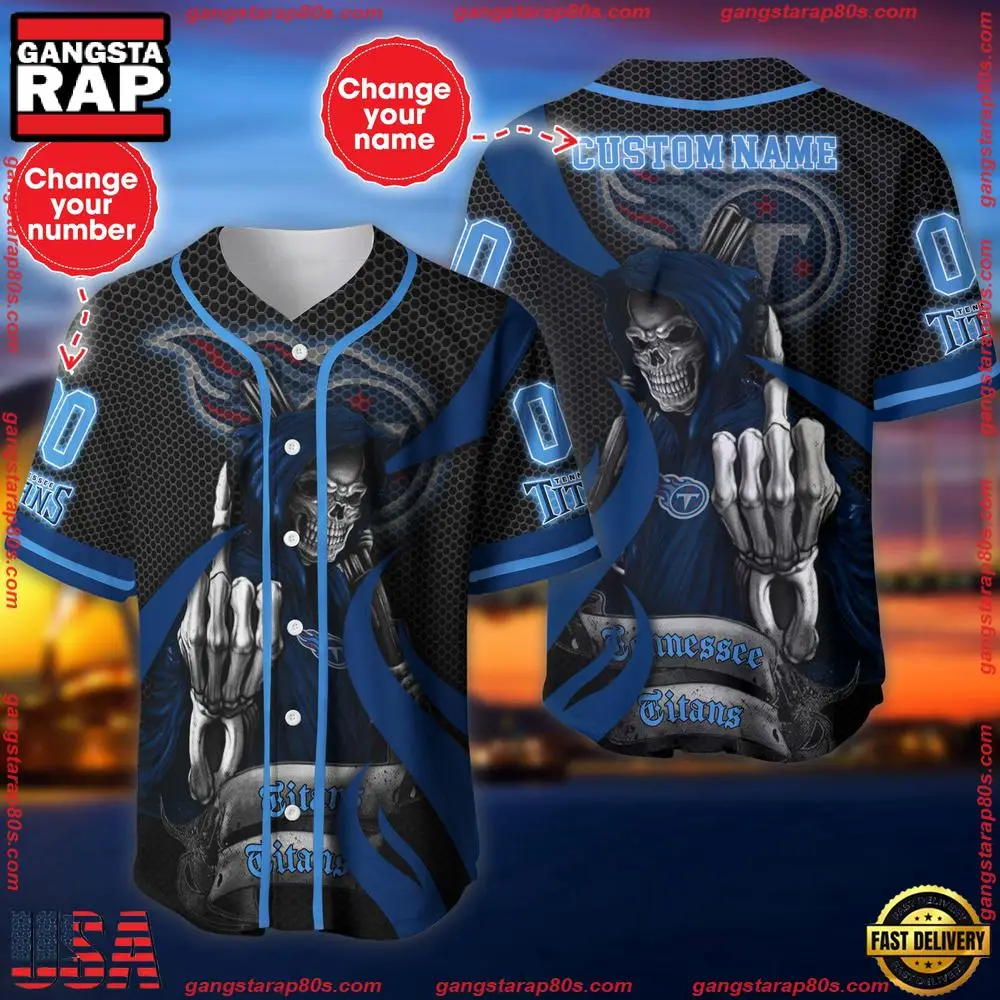 NFL Custom Name Number Tennessee Titans Skull Death Baseball Jersey Shirt