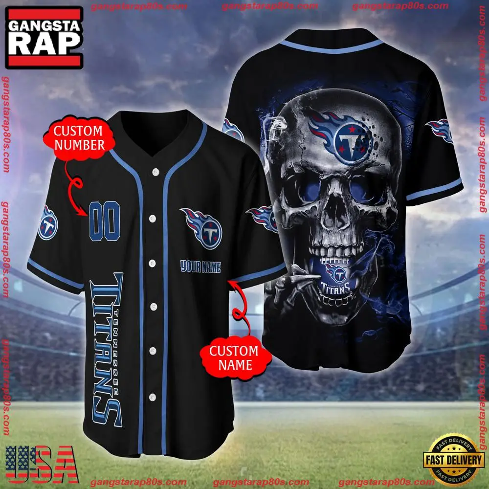 NFL Custom Name Number Tennessee Titans Skull Face Baseball Jersey Shirt