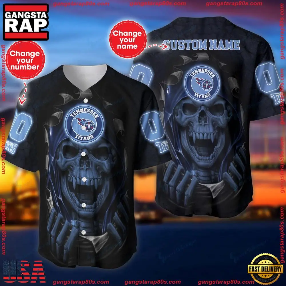 NFL Custom Name NumberTennessee Titans Skull Baseball Jersey Shirt