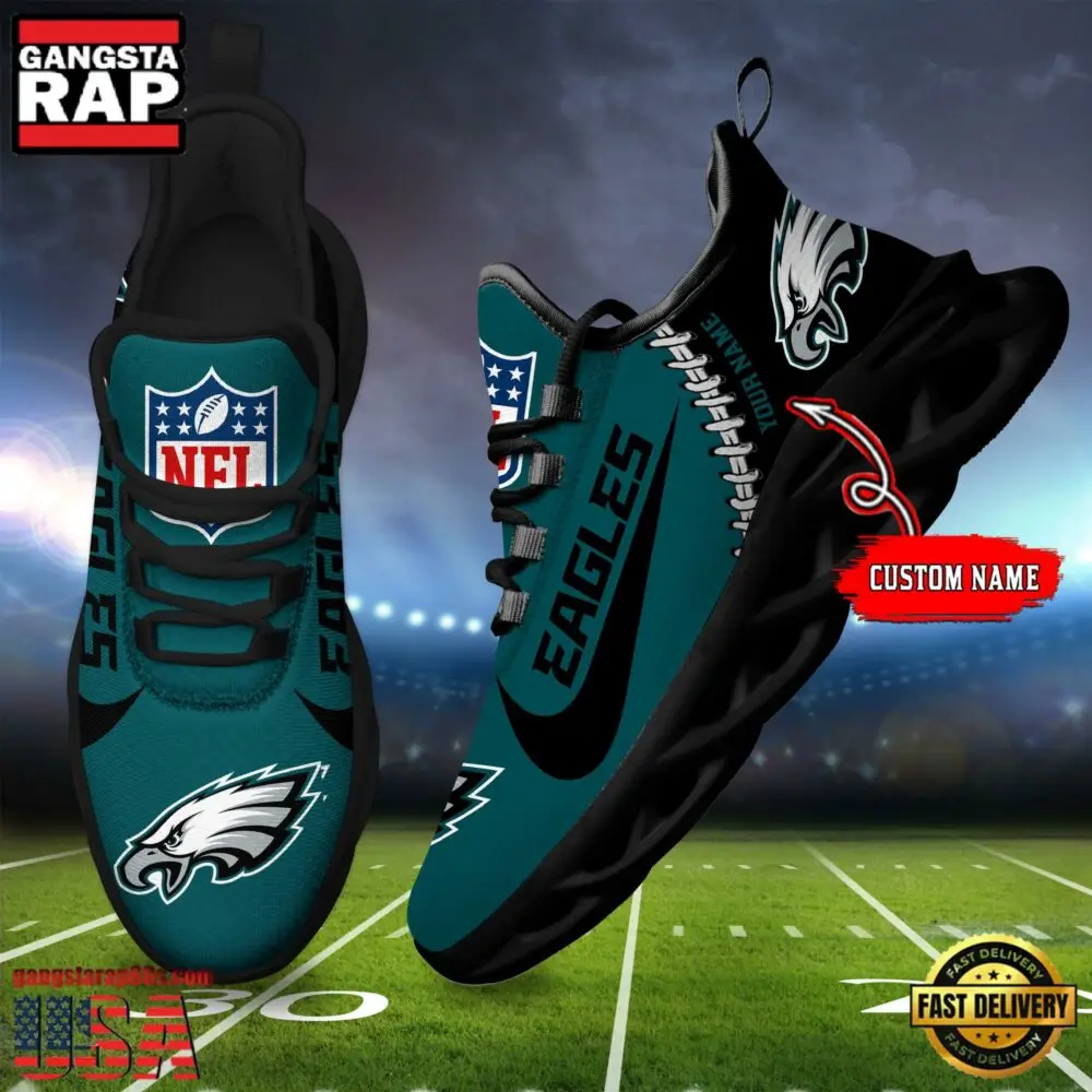 NFL Custom Name Philadelphia Eagles Football Team Design Max Soul Running Sneakers Shoes