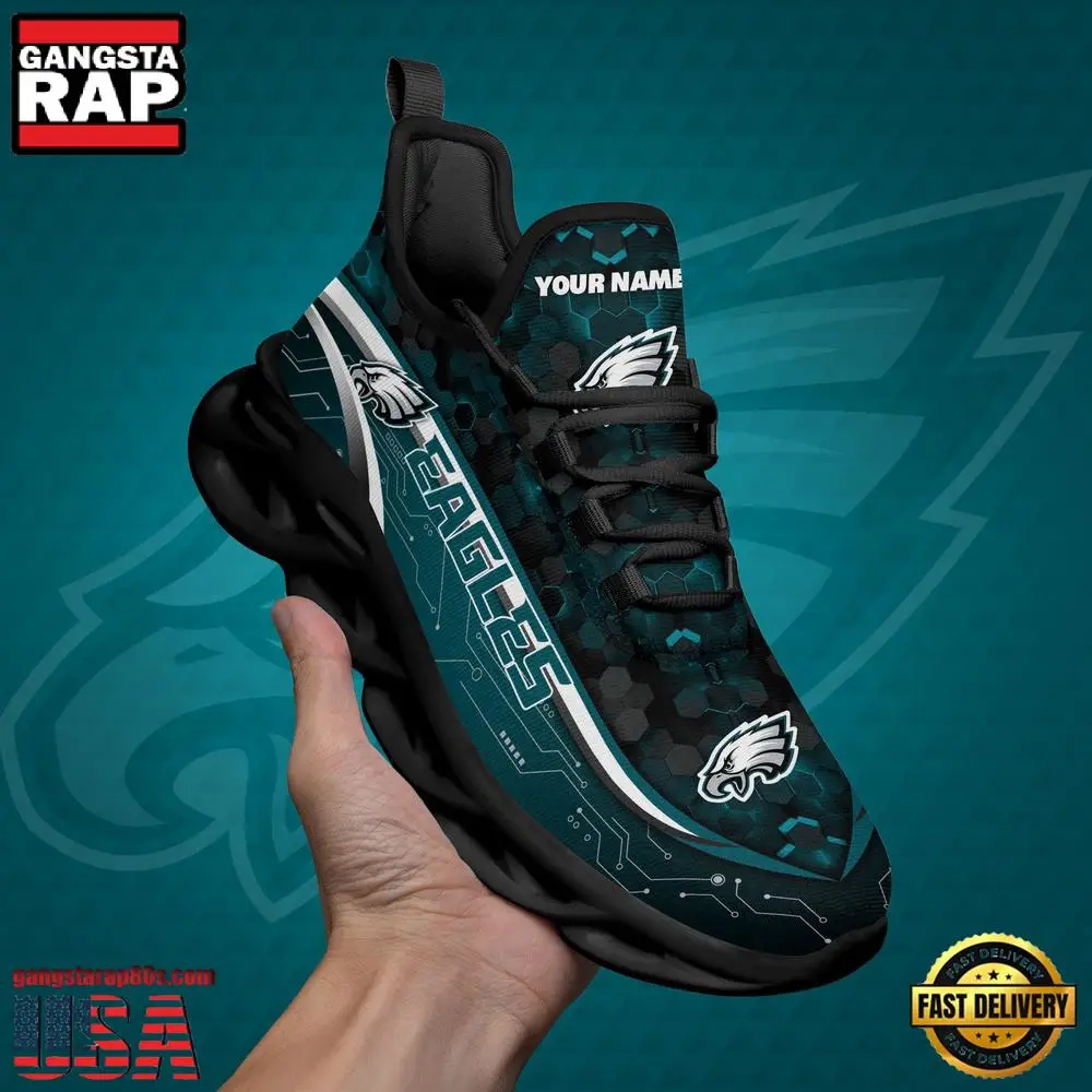 NFL Custom Name Philadelphia Eagles Team Logo New Design Max Soul Shoes Running Sneakers