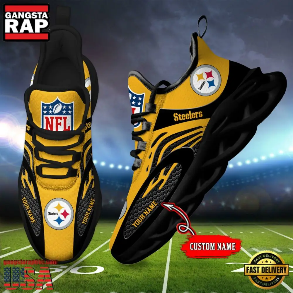NFL Custom Name Pittsburgh Steelers Limited New Design Max Soul Running Sneakers Shoes NFL Custom Name Pittsburgh Steelers Limited New Design Max Soul Running Sneakers Shoes - Image 1