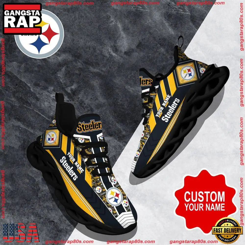NFL Custom Name Pittsburgh Steelers Logo Max Soul Shoes Running Sneakers