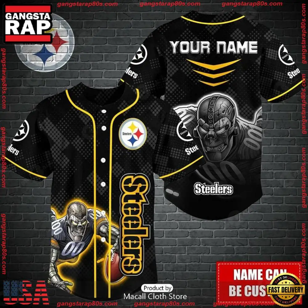 NFL Custom Name Pittsburgh Steelers Mascot Baseball Jersey NFL Custom Name Pittsburgh Steelers Mascot Baseball Jersey - Image 1