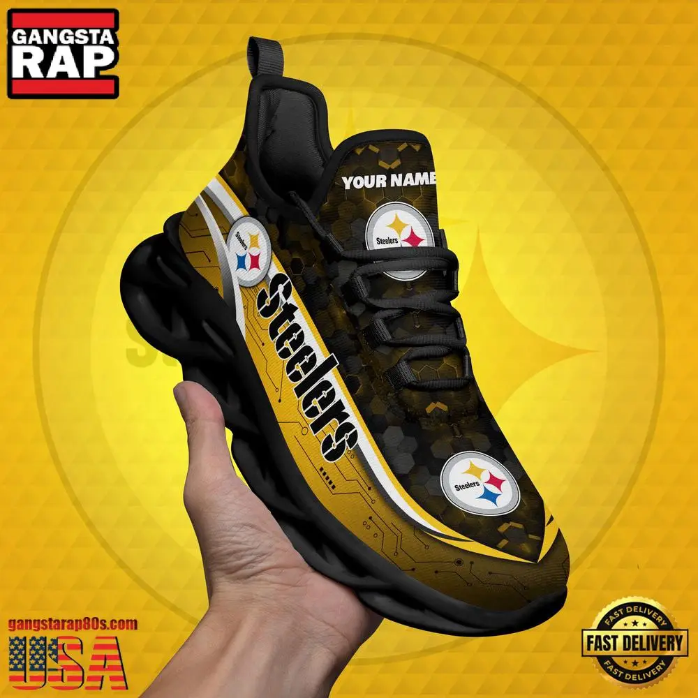 NFL Custom Name Pittsburgh Steelers Team Logo New Design Max Soul Shoes Running Sneakers