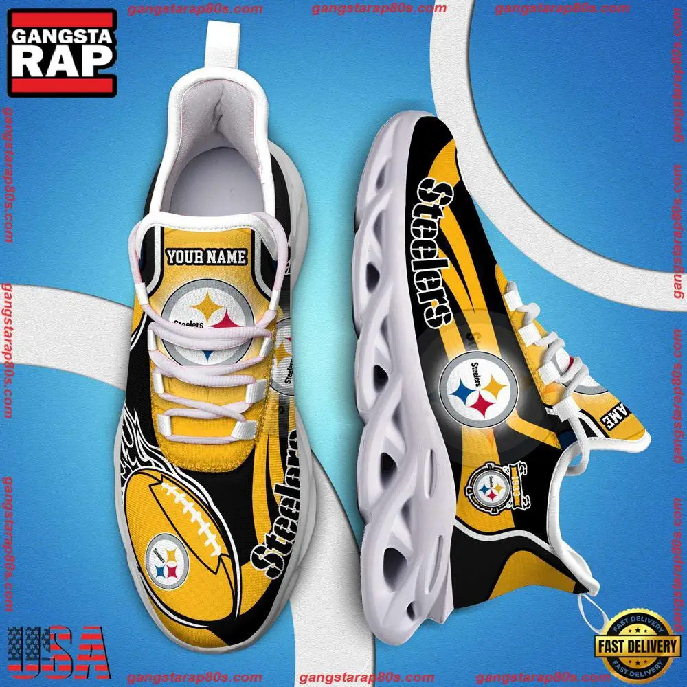 NFL Custom Name Pittsburgh Steelers White C Shoes Max Soul Shoes Running Sneakers