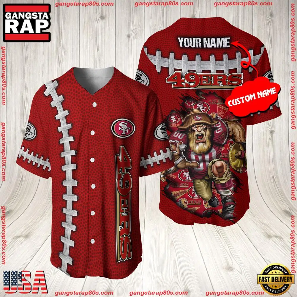 NFL Custom Name San Francisco 49ers Mascot Baseball Jersey Shirt