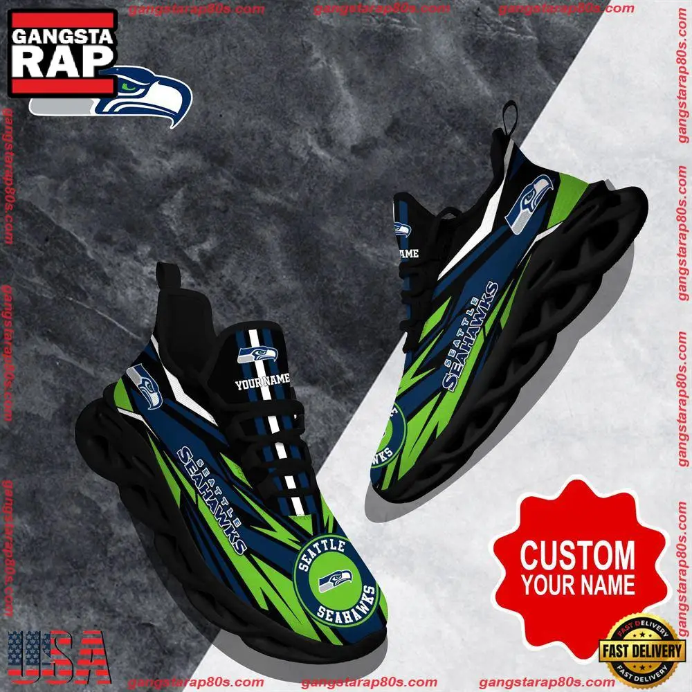 NFL Custom Name Seattle Seahawks Football Max Soul Shoes Running Sneakers