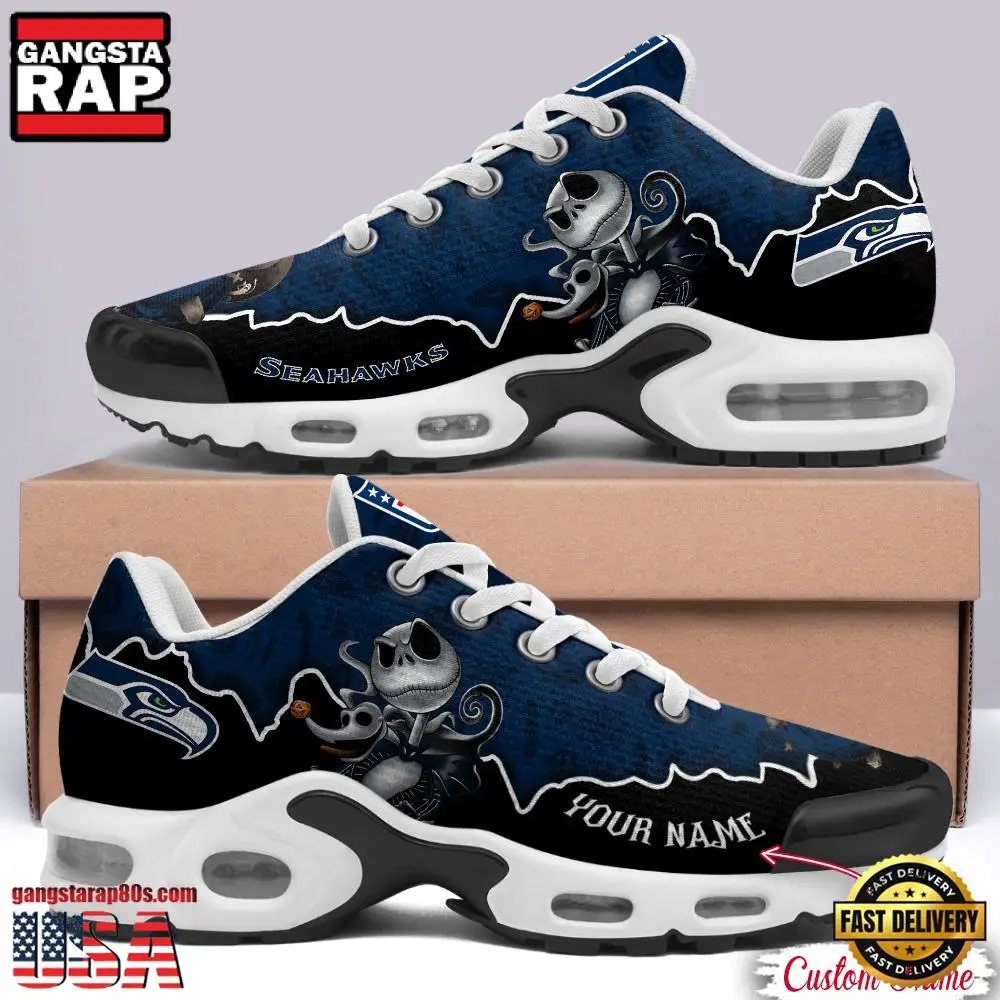 NFL Custom Name Seattle Seahawks Jack Skellington Air Max Plus Shoes - Running Sneakers NFL Custom Name Seattle Seahawks Jack Skellington Air Max Plus Shoes - Running Sneakers - Image 1