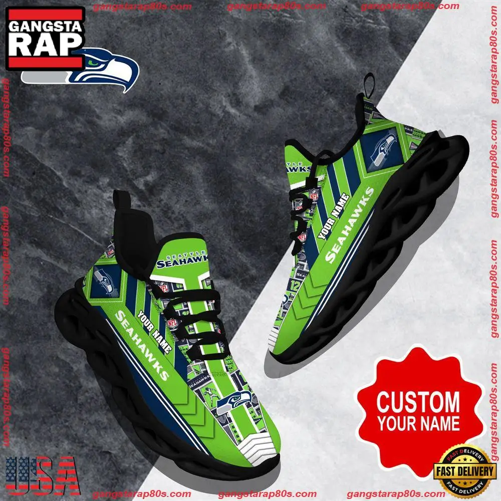 NFL Custom Name Seattle Seahawks Logo Max Soul Shoes Running Sneakers