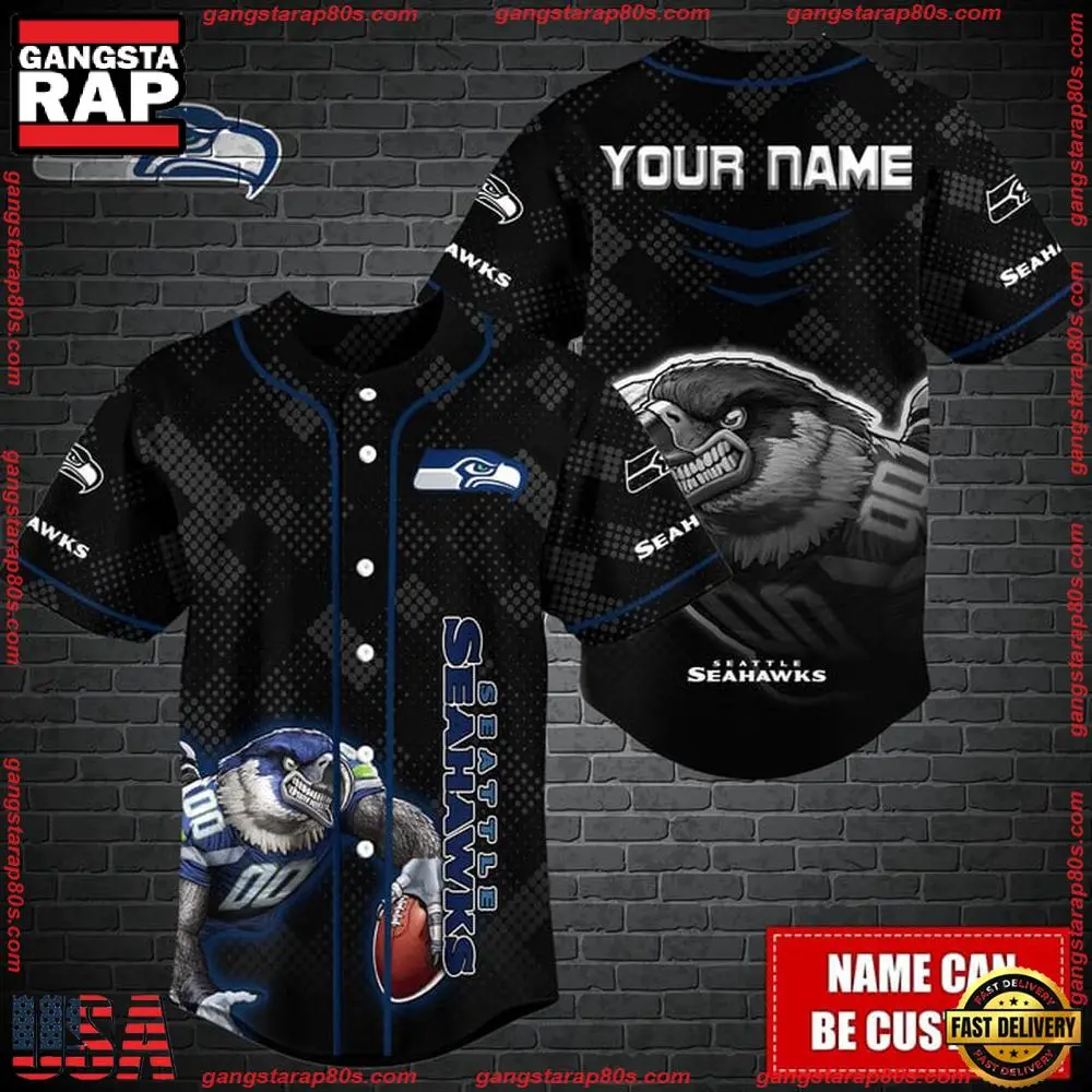 NFL Custom Name Seattle Seahawks Mascot Baseball Jersey