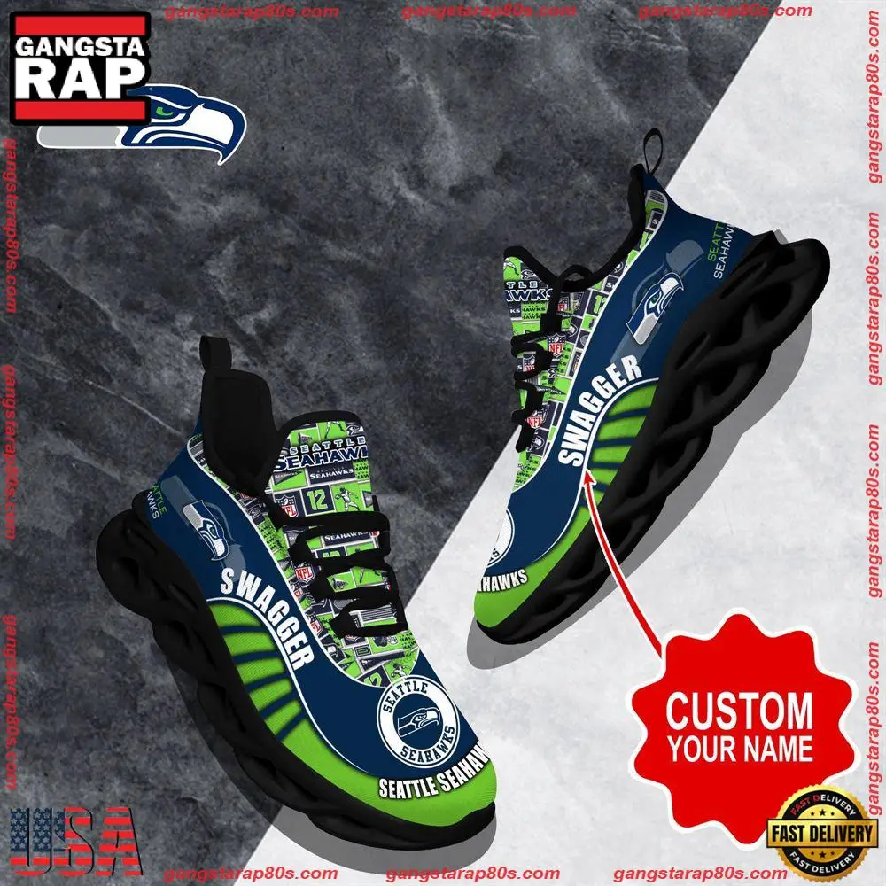 NFL Custom Name Seattle Seahawks Sport Football Max Soul Shoes Running Sneakers