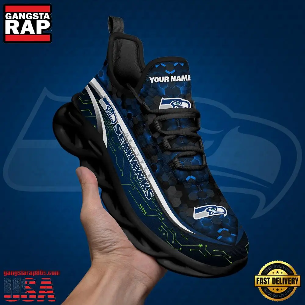 NFL Custom Name Seattle Seahawks Team Logo New Design Max Soul Shoes Running Sneakers