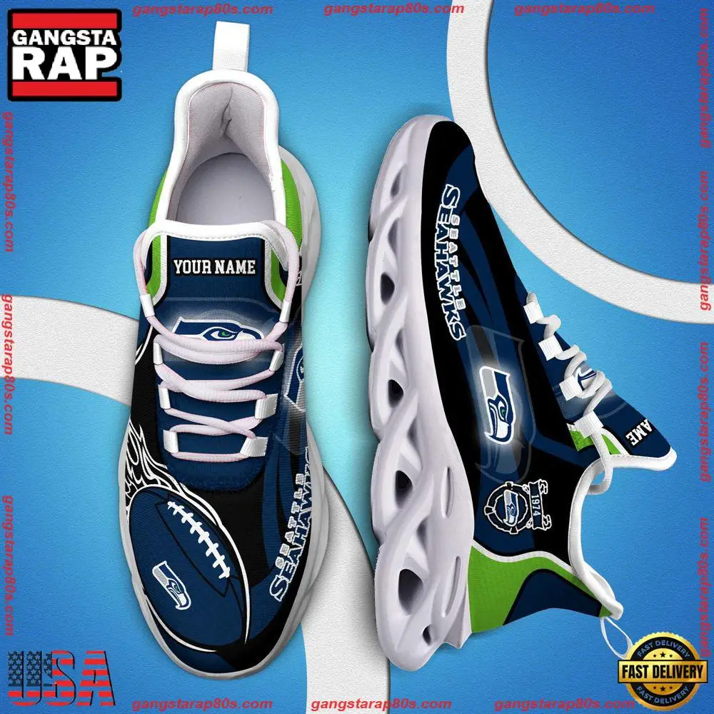 NFL Custom Name Seattle Seahawks White C Shoes Max Soul Shoes Running Sneakers