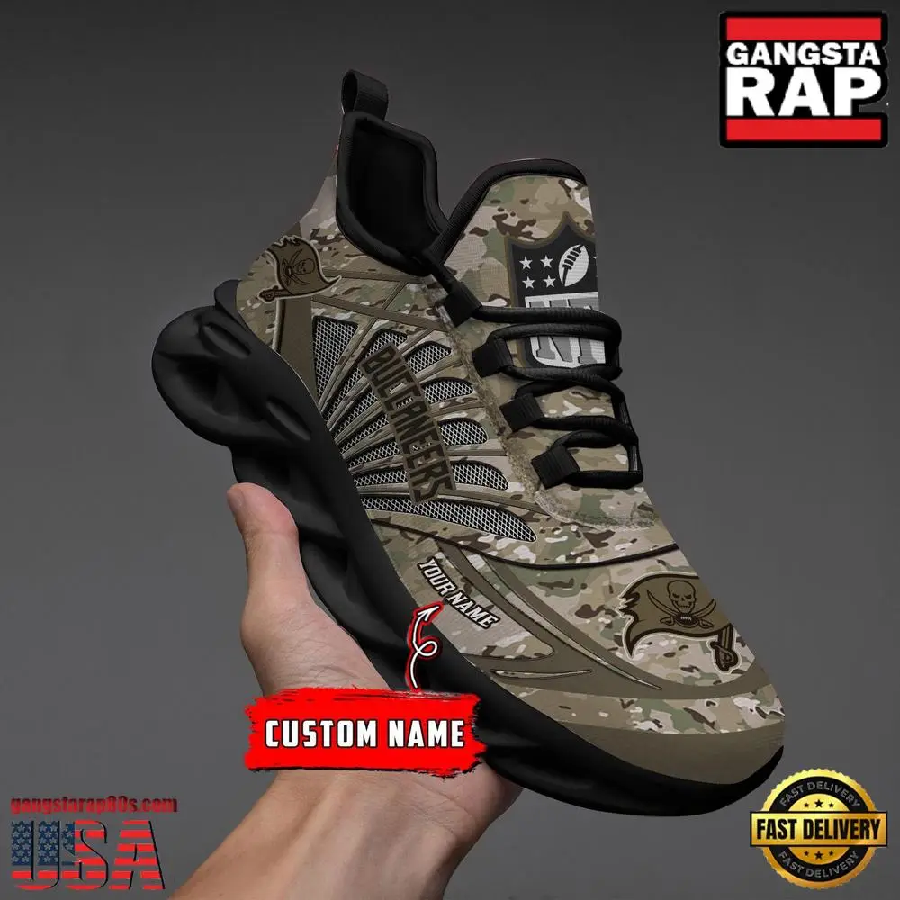 NFL Custom Name Tampa Bay Buccaneers Camo Veteran Day Max Soul Shoes Running Sneakers