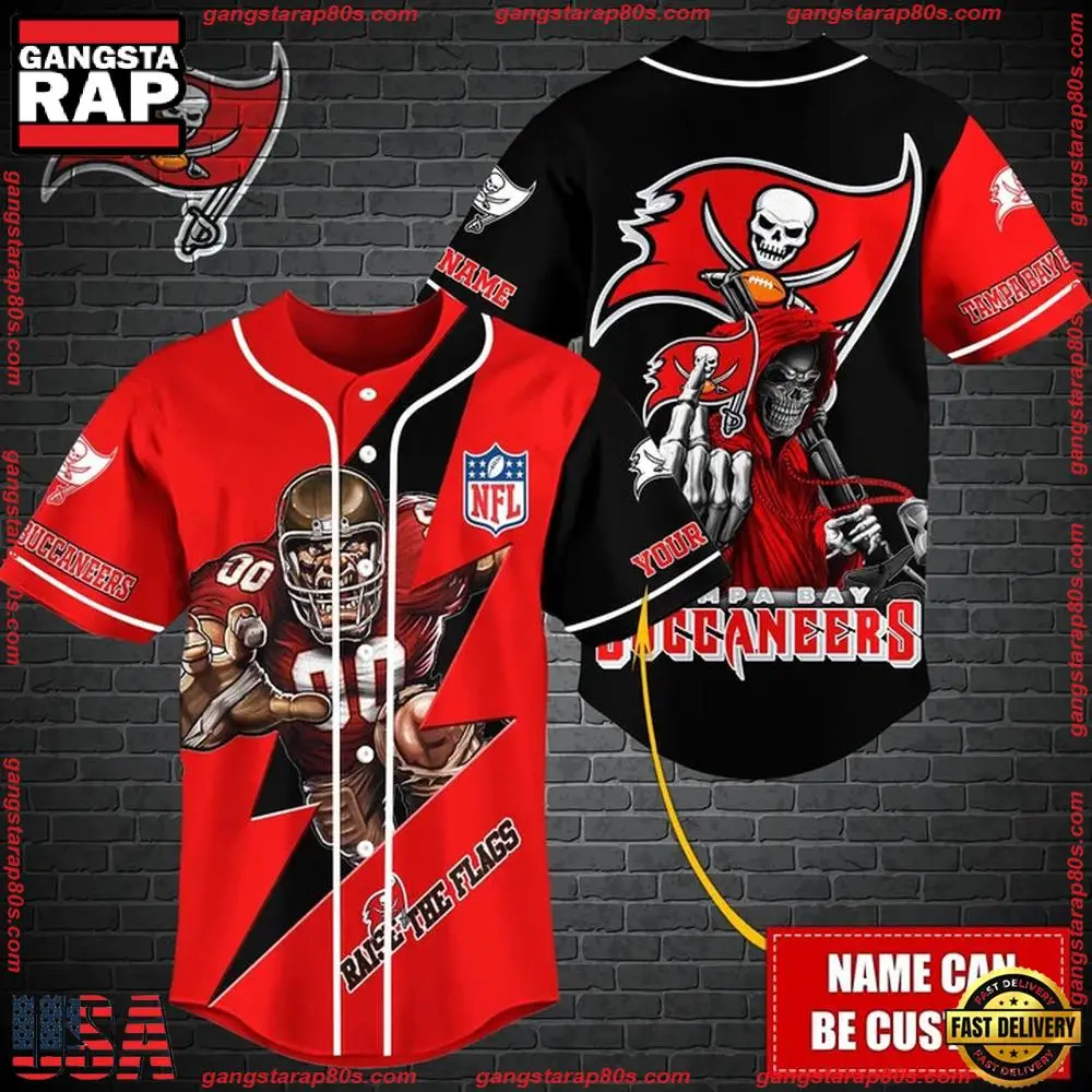 NFL Custom Name Tampa Bay Buccaneers Mascot And Skull New Design Baseball Jersey
