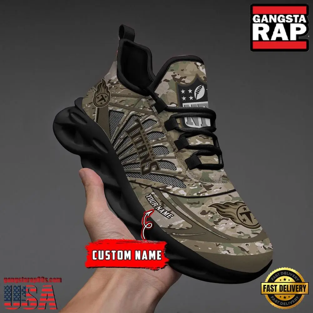 NFL Custom Name Tennessee Titans Camo Veteran Day Max Soul Shoes Running Sneakers