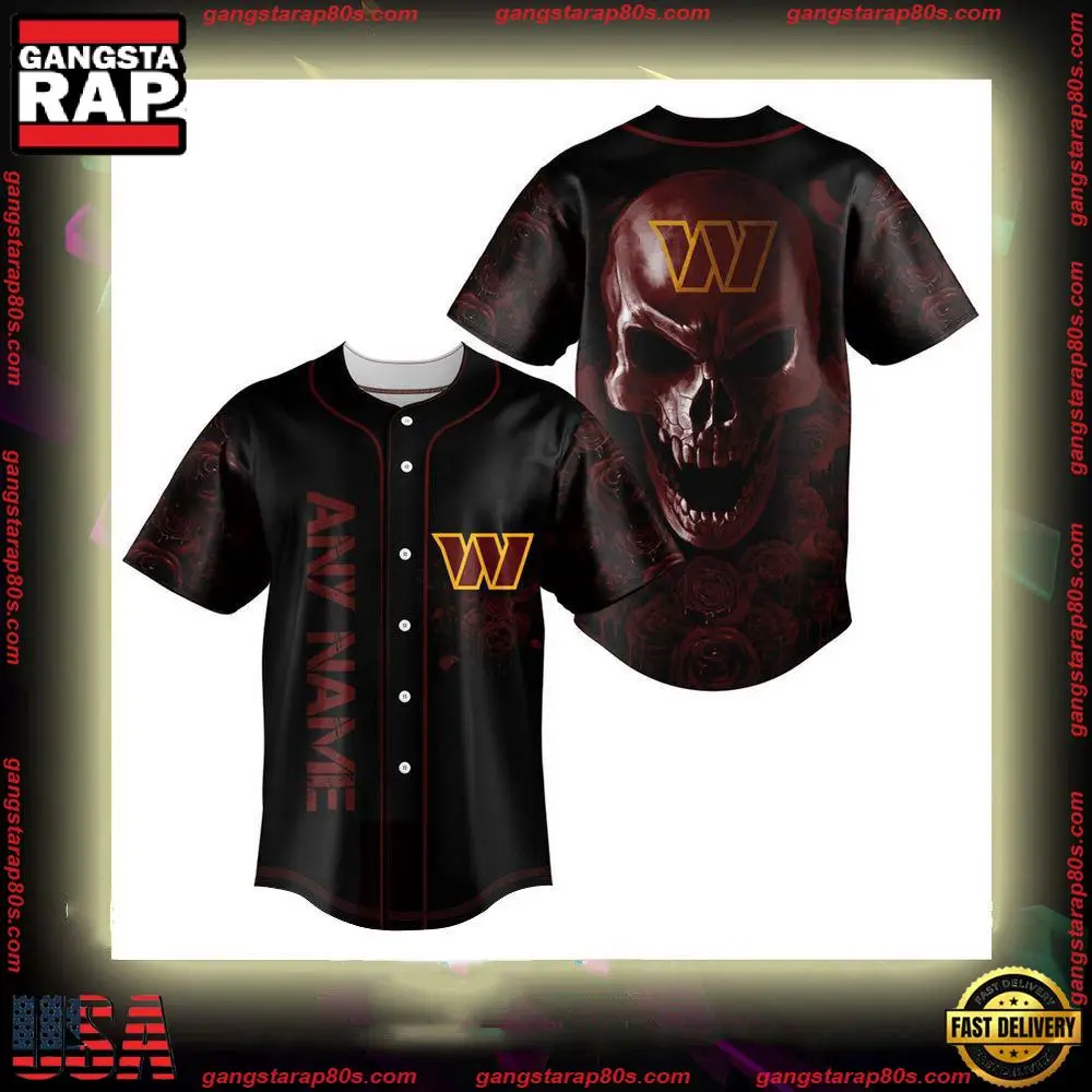 NFL Custom Name Washington Commanders Football Skull Baseball Jersey Shirt
