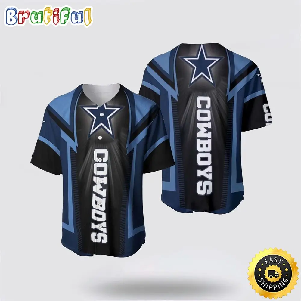 NFL Dallas Cowboys Baseball Jersey American Football Champion Symbol Black Blue Jersey Shirt