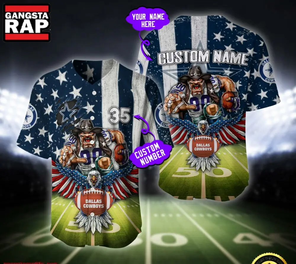 NFL Dallas Cowboys Eagle US Flag x Veterans Custom Name Number Baseball Jersey Shirt