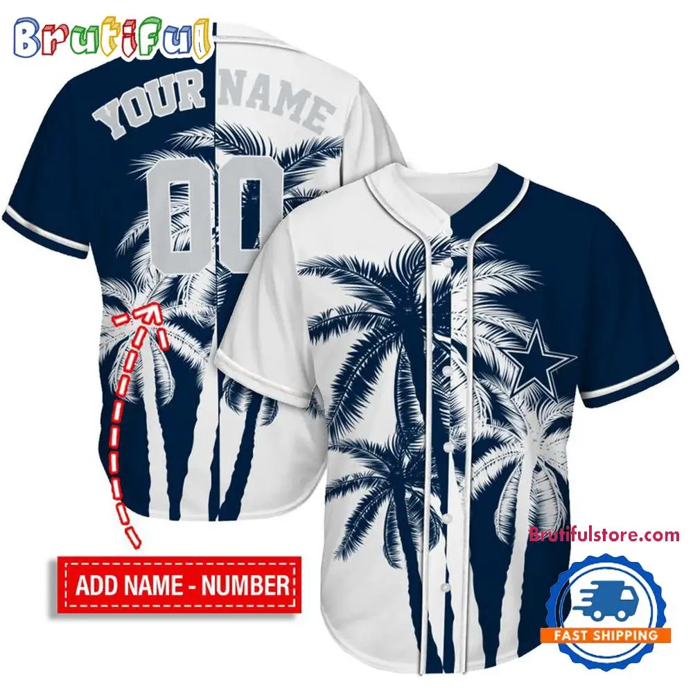 NFL Dallas Cowboys Palm Trees Pattern Summer Personalized Baseball Jersey