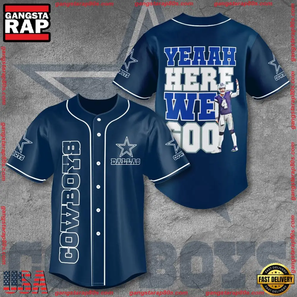 NFL Dallas Cowboys Yeaah Here We Goo Baseball Jersey NFL Dallas Cowboys Yeaah Here We Goo Baseball Jersey - Image 1