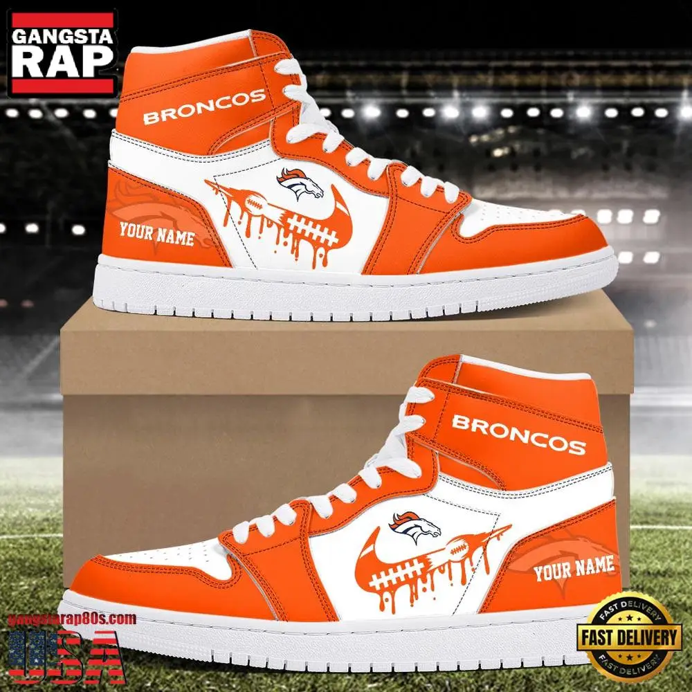NFL Denver Broncos Grunge Style Custom Name Air Jordan 1 Running Sneakers Shoes